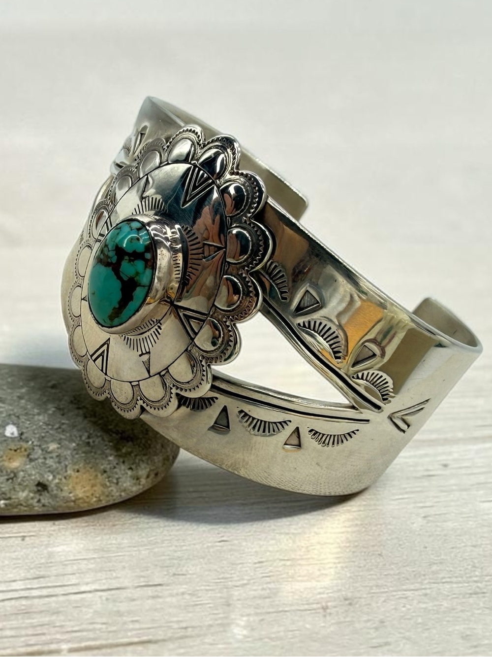 Vintage KO Sterling Silver Turquoise Southwestern Concho Cuff Bracelet Navajo